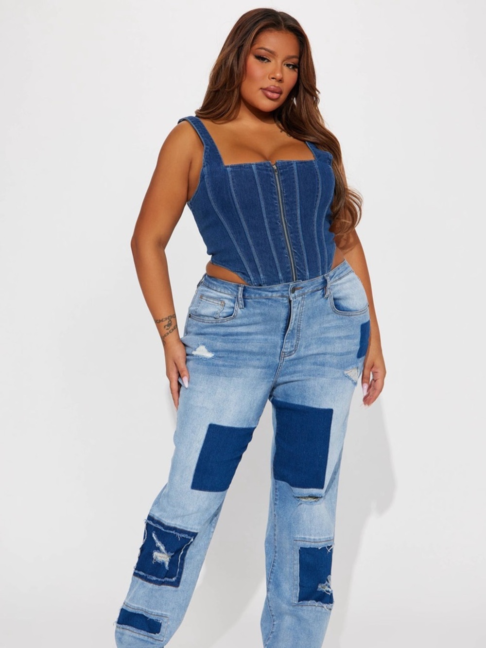 Plus Size Patchwork Light Blue Jeans